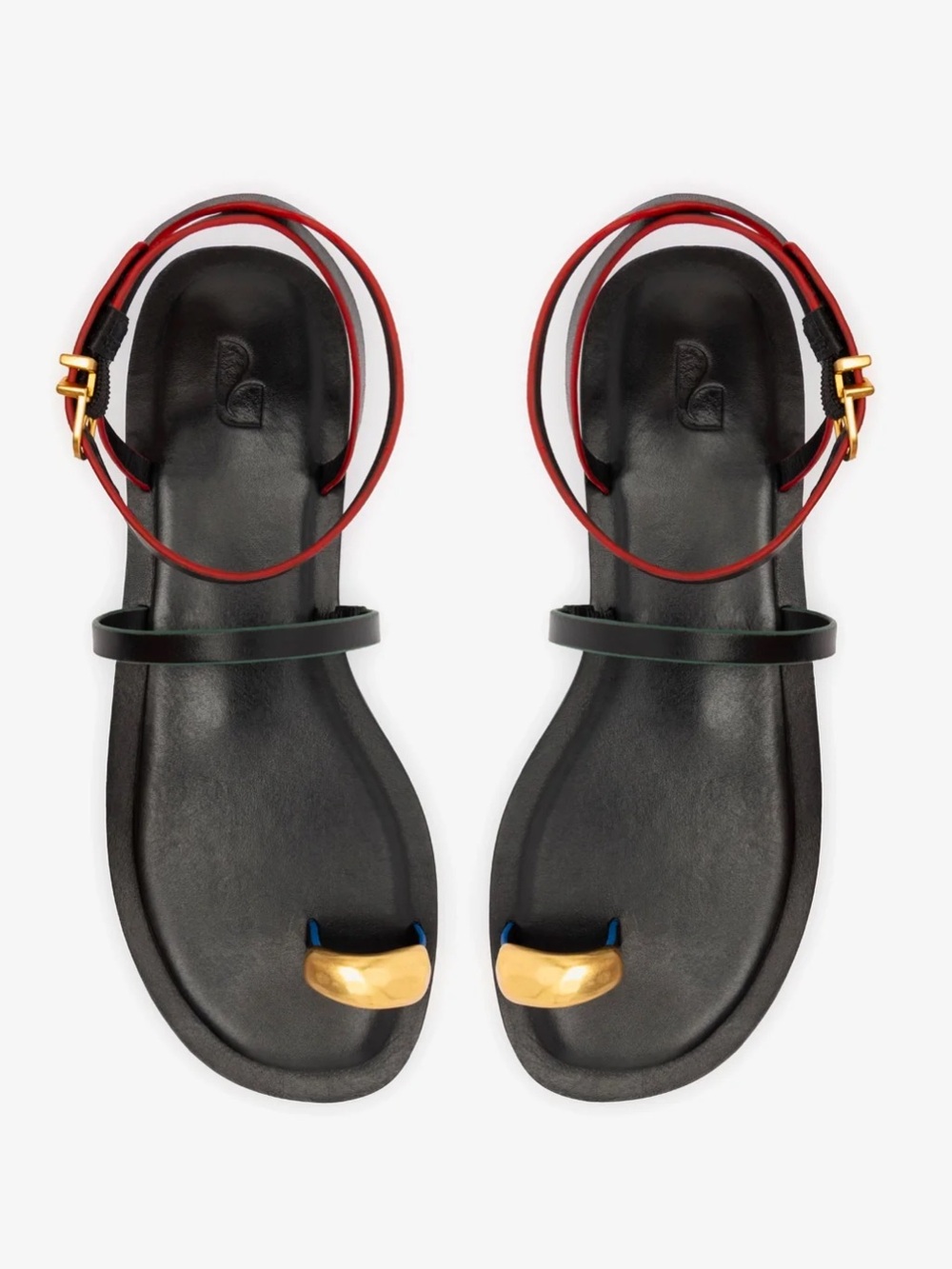 NEW Biarritz Flat Larroude Women’s Black Leather Toe-Ring Sandals Size 8.5